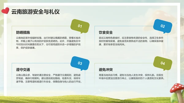 绿色3D风云南旅游全攻略：美景与美食PPT模板