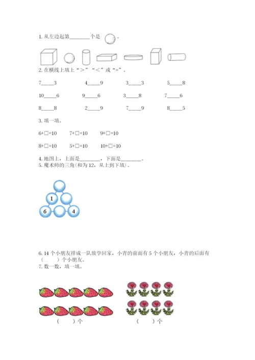 人教版一年级上册数学期末测试卷必考题.docx