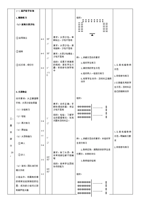 小学体育实践课《顶物走和游戏》教学设计