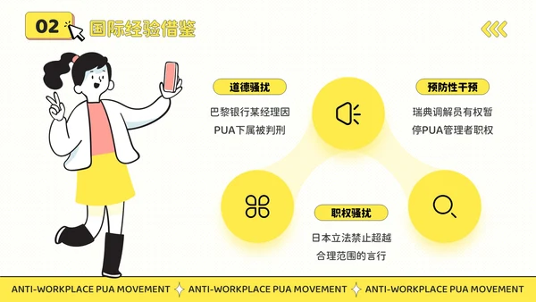 黄色插画风反职场PUA运动公益讲座PPT模板