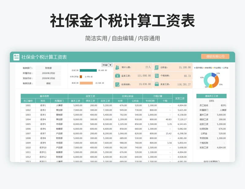 社保金个税计算工资表