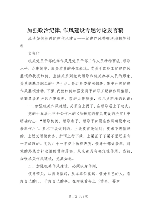 加强政治纪律,作风建设专题讨论发言稿 (4).docx