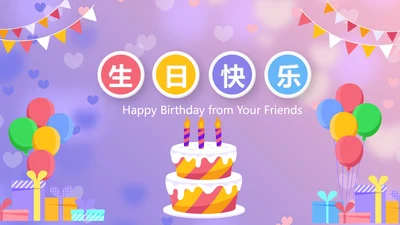 紫色生日快乐电子相册动态PPT模板