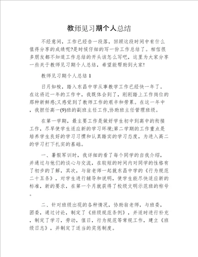 教师见习期个人总结