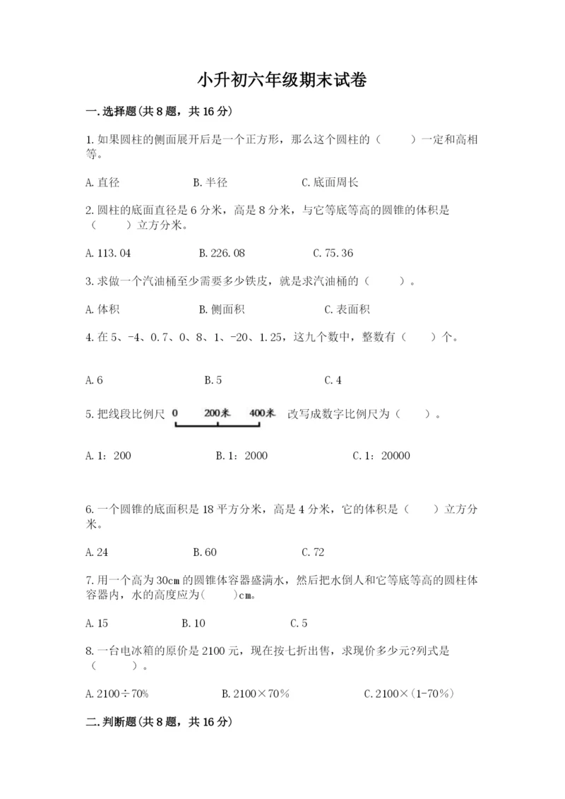 小升初六年级期末试卷（全优）.docx