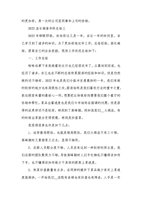 2022店长销售年底总结范文