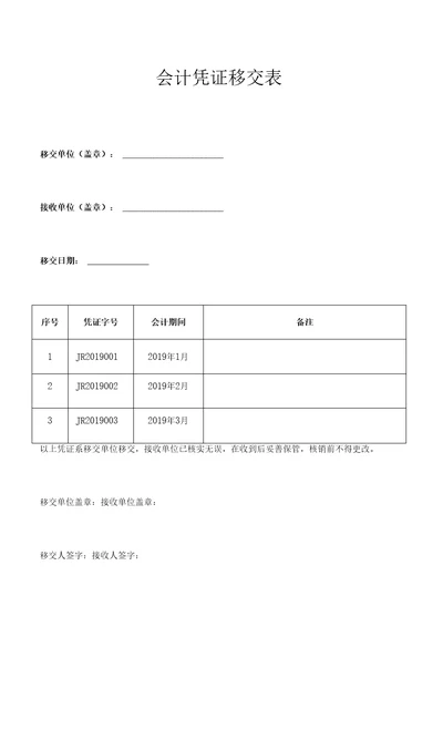 会计凭证移交表