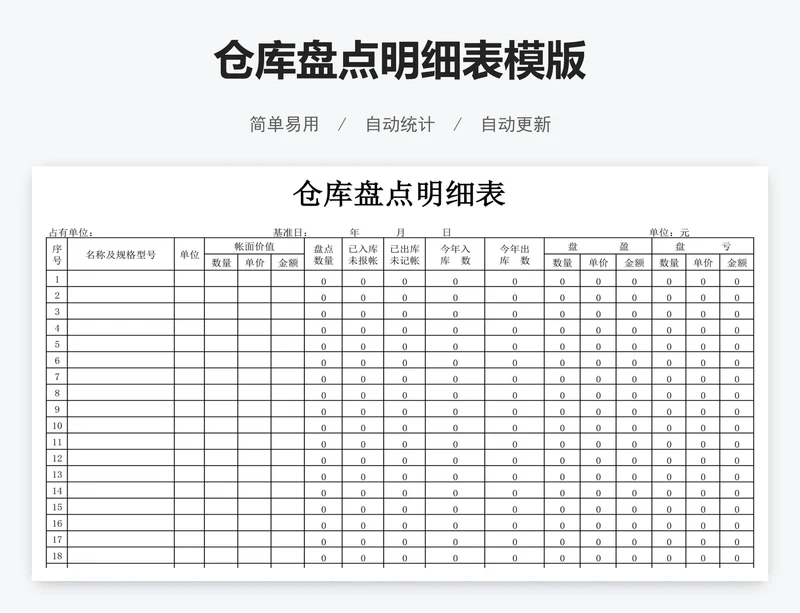 仓库盘点明细表模版