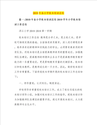 2019年春小学校本培训总结