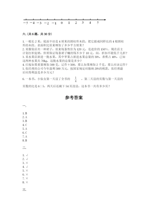 河南省平顶山市六年级下册数学期末测试卷含答案（能力提升）.docx