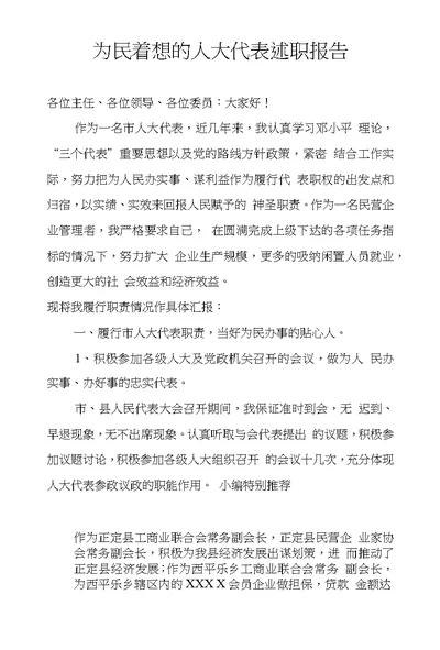 为民着想的人大代表述职报告