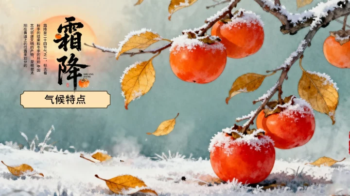 绿色古风霜降教学课件通用模板