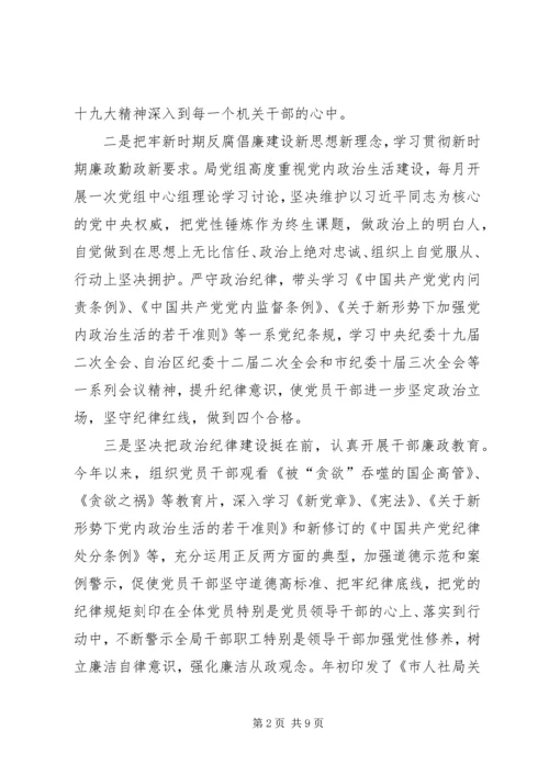 人力资源和社会保障局某年党风廉政建设和反腐败工作总结.docx