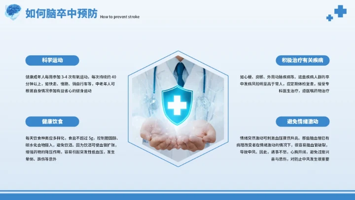蓝色创意世界脑卒中预防PPT模板