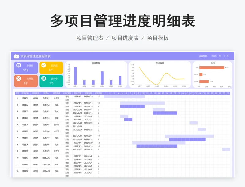 多项目管理进度明细表