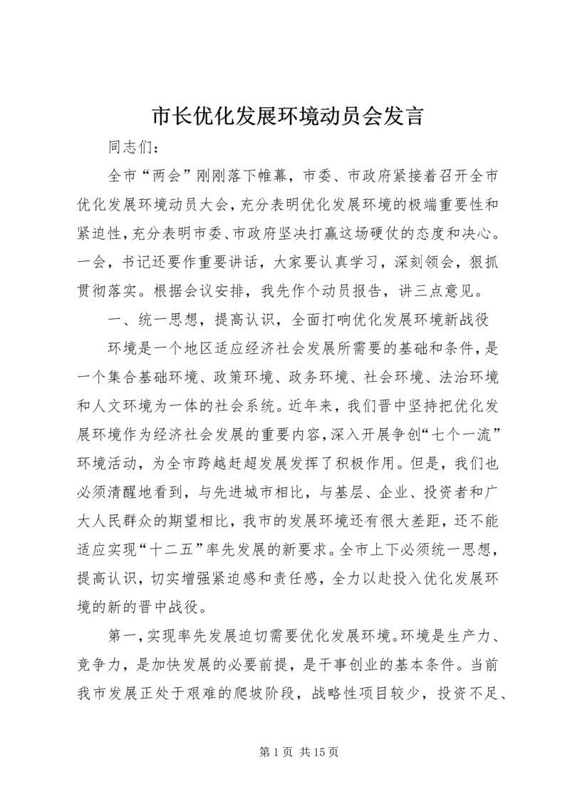 市长优化发展环境动员会发言.docx