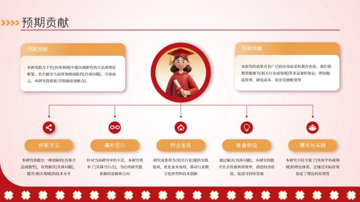 红色插画风毕业答辩汇报通用PPT模板