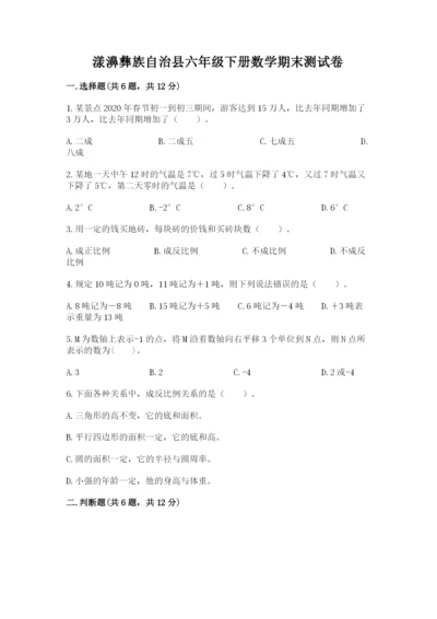 漾濞彝族自治县六年级下册数学期末测试卷及精品答案.docx