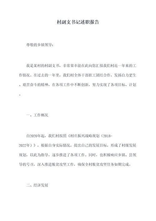 村副支书记述职报告