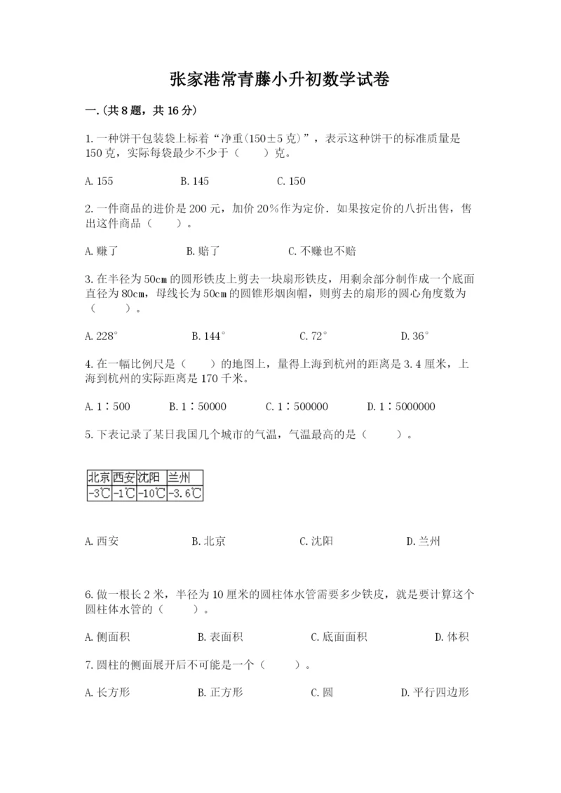 张家港常青藤小升初数学试卷【全优】.docx