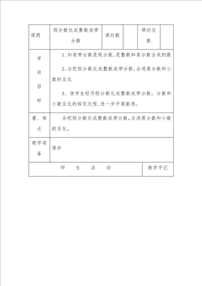 课题假分数化成整数或带分数课时数课时总数学