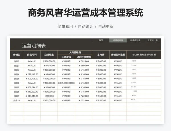 商务风奢华运营成本管理系统