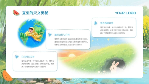 蓝色卡通简约风二十四节气夏至PPT模板