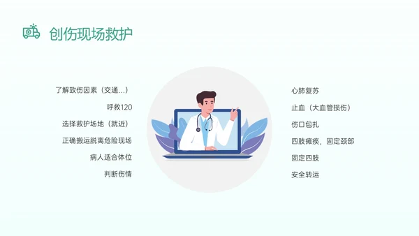 绿色卡通医生边框图形创伤急救知识培训医院急救知识