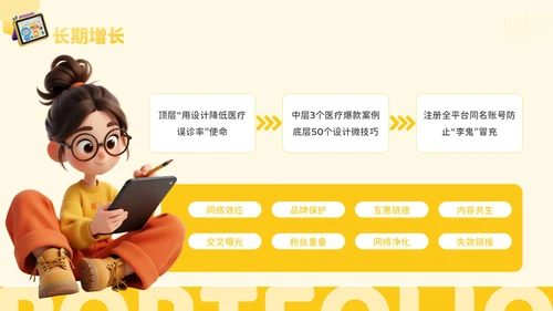 橙黄色3D风艺术设计师个人作品集PPT模板
