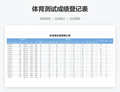 体育测试成绩登记表
