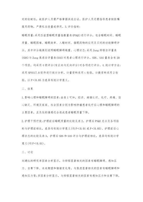 肿瘤患者化疗后心理和睡眠障碍的影响因素及护理.docx