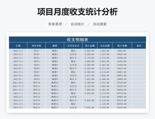项目月度收支统计分析