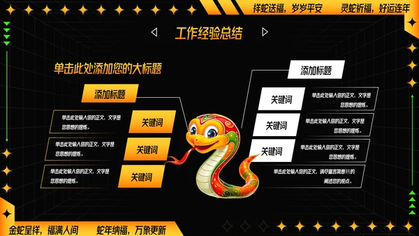 可爱卡通蛇年年年终总结汇报PPT