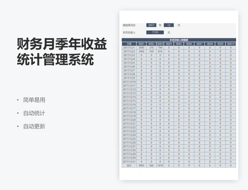 财务月季年收益统计管理系统