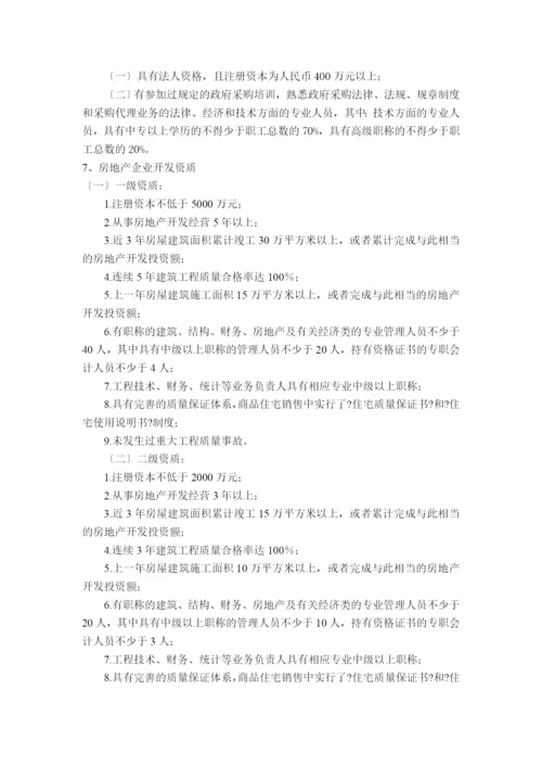 有关工程建设各方所需要的资质.docx