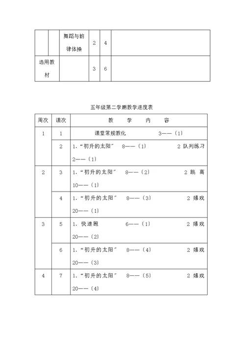 小学五年级体育教案上册全集