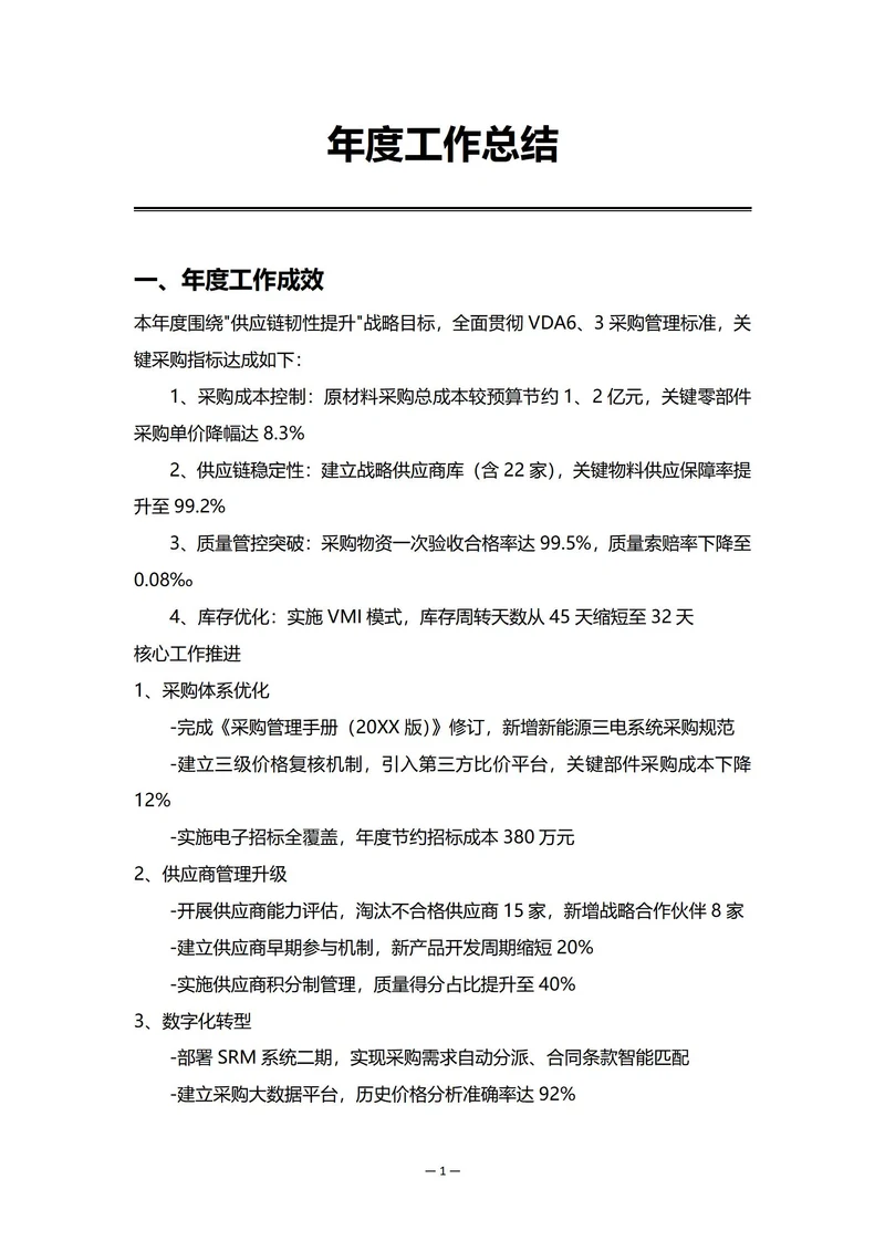 车企采购部门年度工作总结