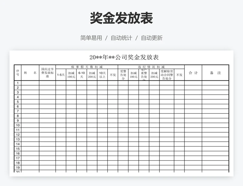 奖金发放表