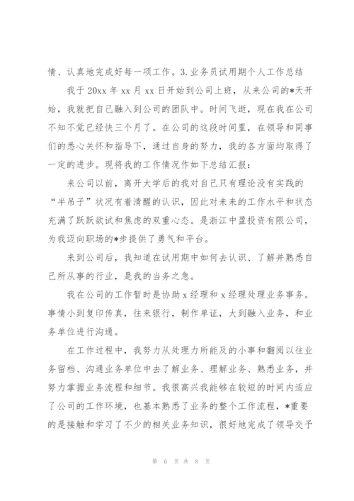 业务员试用期个人工作总结三篇.docx