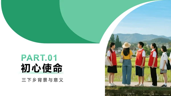 绿色扁平简约风农村振兴大学生三下乡纪实PPT模板