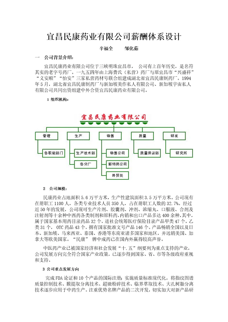 ××药业有限公司薪酬体系设计