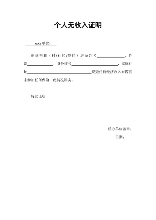 无收入证明