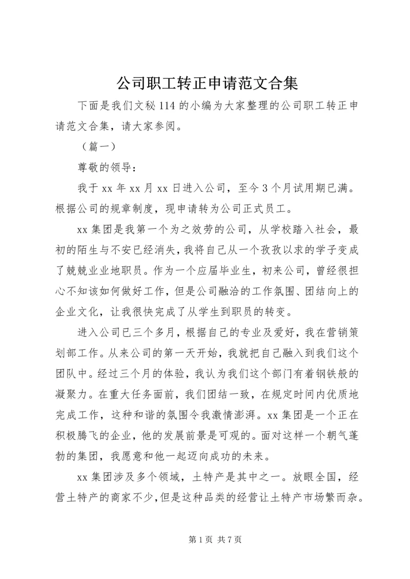 公司职工转正申请范文合集.docx