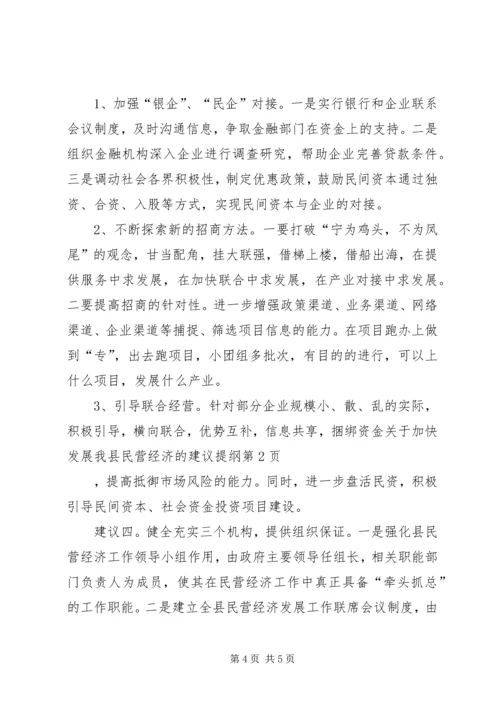 关于加快发展我县民营经济的建议提纲.docx