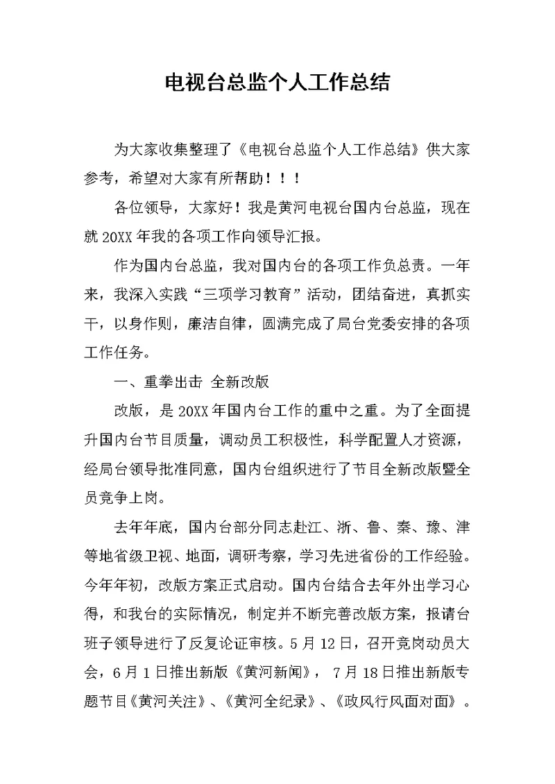 电视台总监个人工作总结