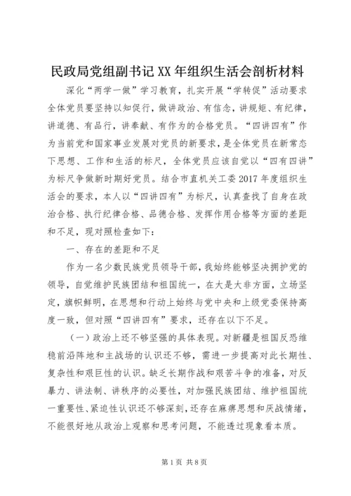 民政局党组副书记XX年组织生活会剖析材料.docx