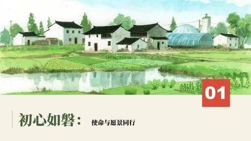 绿色手绘水彩风大学生三下乡振兴农村纪实PPT模板