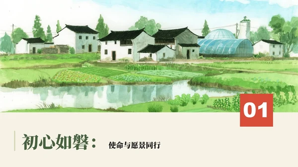 绿色手绘水彩风大学生三下乡振兴农村纪实PPT模板