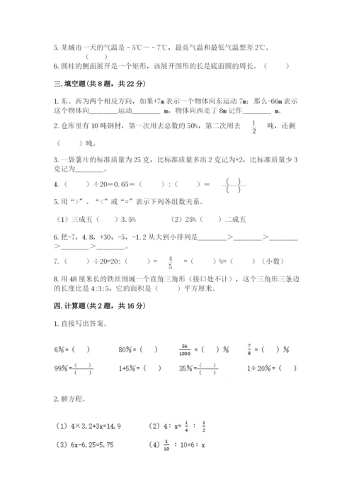 长沙市雨花区六年级下册数学期末测试卷及参考答案.docx