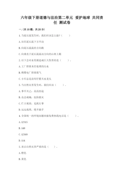六年级下册道德与法治第二单元 爱护地球 共同责任 测试卷精品（黄金题型）.docx